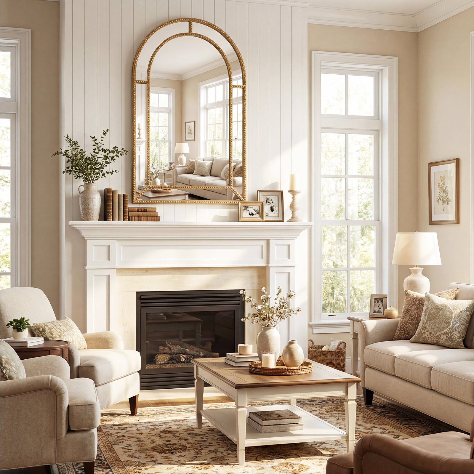 36 x 24 Inch Decorative Mirror, Beaded Frame, Living Room, Gold Wall Mirrors at Gallery Canada