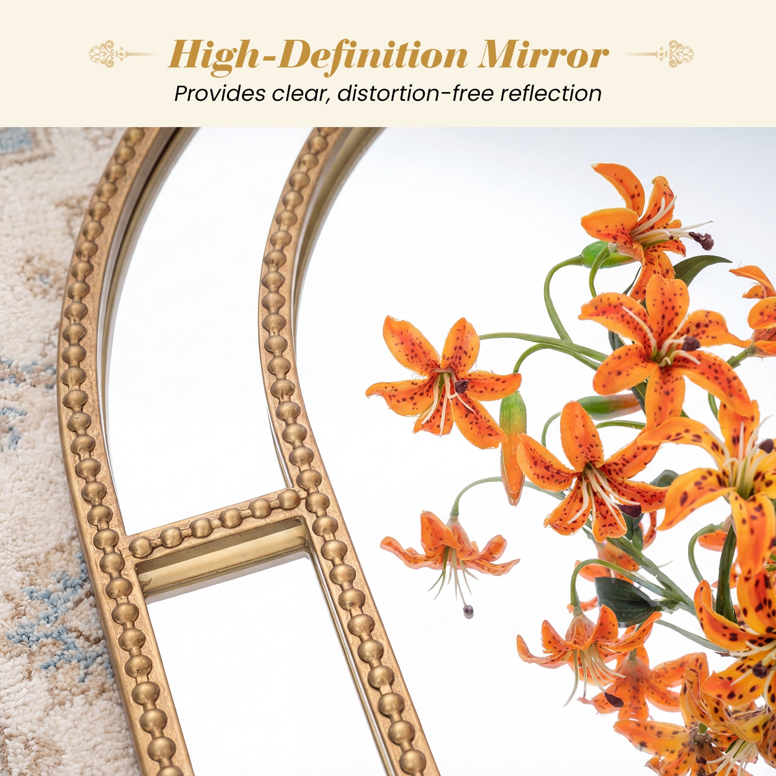 36 x 24 Inch Decorative Mirror, Beaded Frame, Living Room, Gold Wall Mirrors at Gallery Canada
