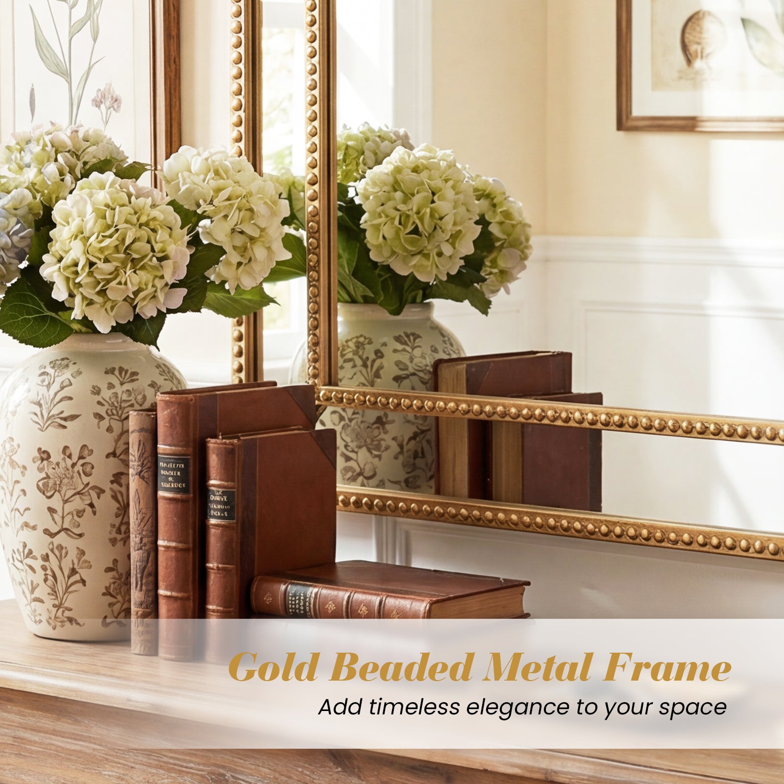 36 x 24 Inch Decorative Mirror, Beaded Frame, Living Room, Gold Wall Mirrors at Gallery Canada