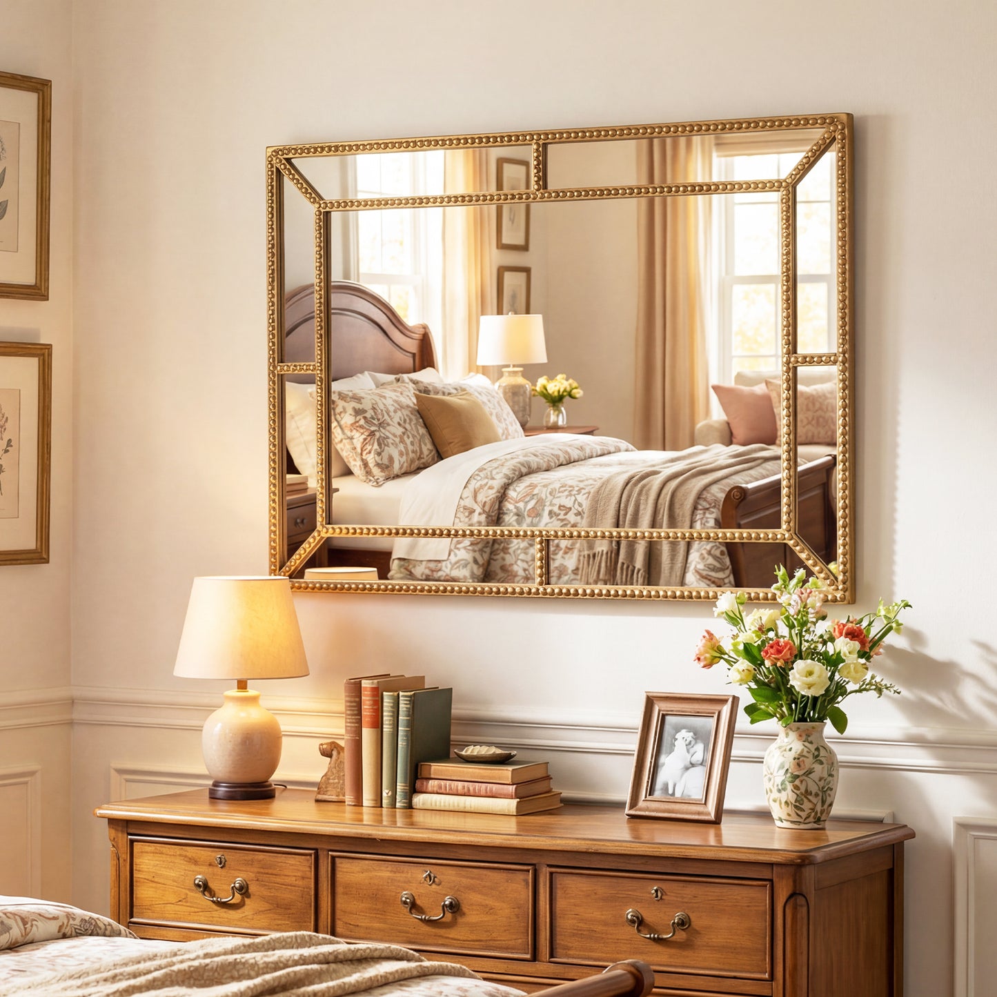 36 x 24 Inch Wall Mirror, Beaded Frame, Living Room, Gold Wall Mirrors at Gallery Canada