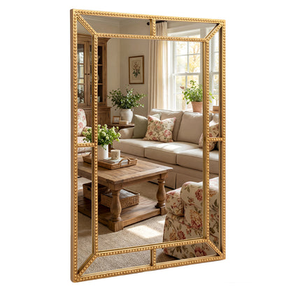 36 x 24 Inch Wall Mirror, Beaded Frame, Living Room, Gold Wall Mirrors Gold at Gallery Canada