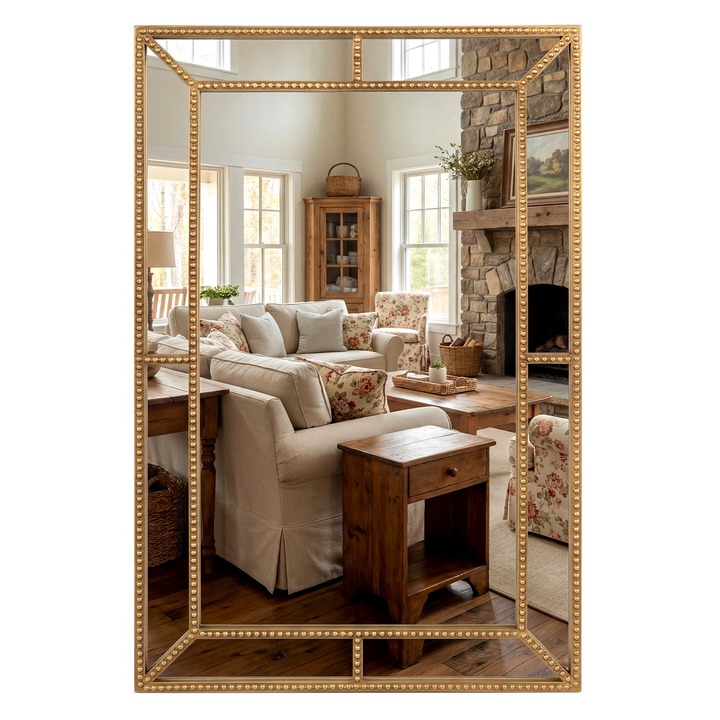 36 x 24 Inch Wall Mirror, Beaded Frame, Living Room, Gold Wall Mirrors at Gallery Canada