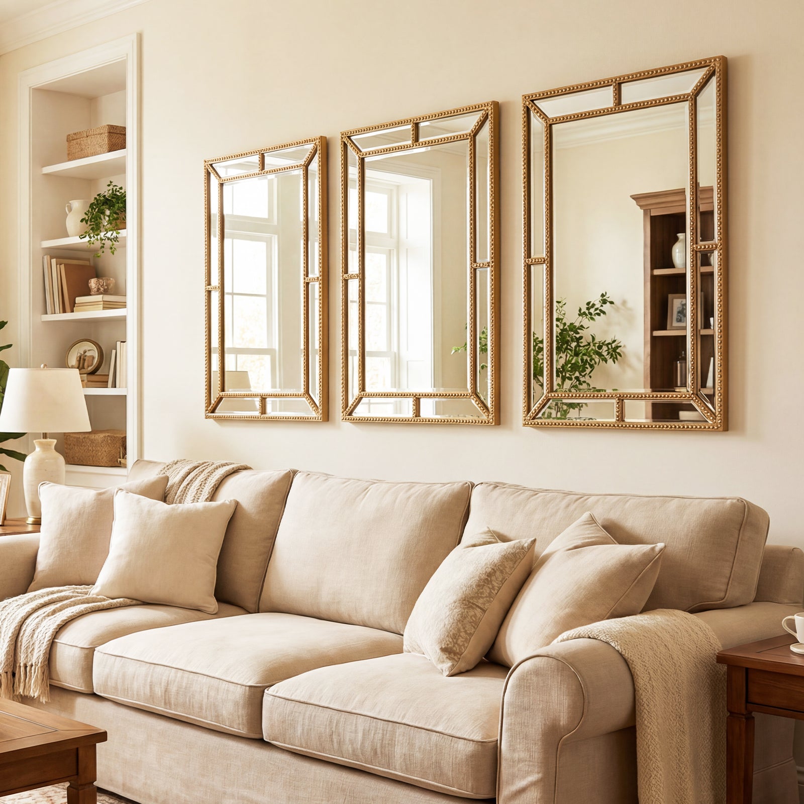 36 x 24 Inch Wall Mirror, Beaded Frame, Living Room, Gold Wall Mirrors at Gallery Canada