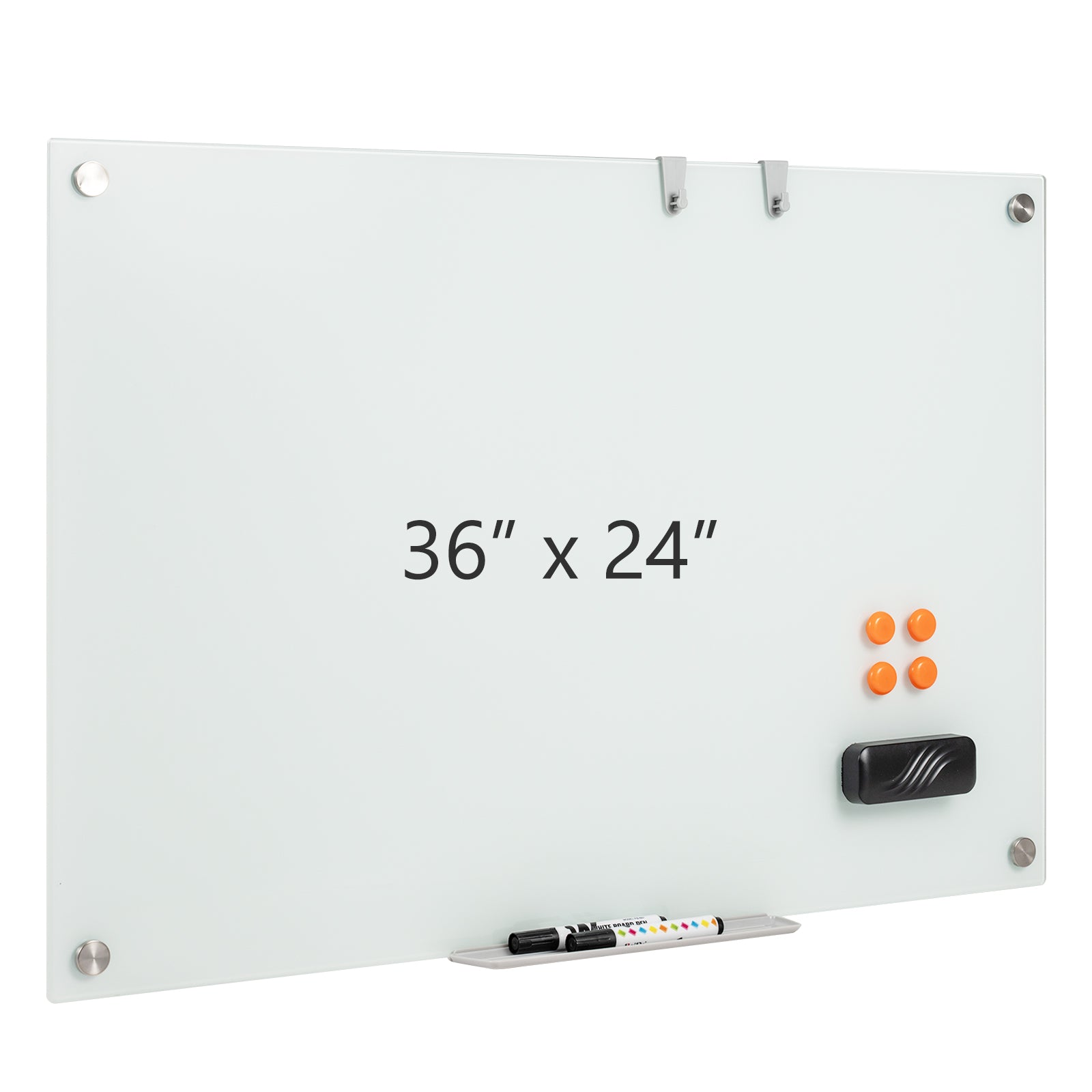 36 x 24 Inches Glass Whiteboard with Eraser and Removable Tray Home Office at Gallery Canada