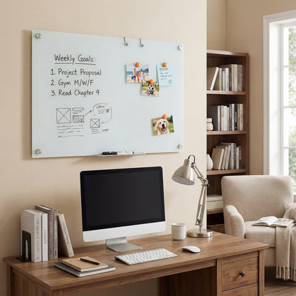 36 x 24 Inches Glass Whiteboard with Eraser and Removable Tray Home Office at Gallery Canada