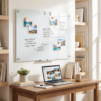 36 x 24 Inches Glass Whiteboard with Eraser and Removable Tray Home Office at Gallery Canada