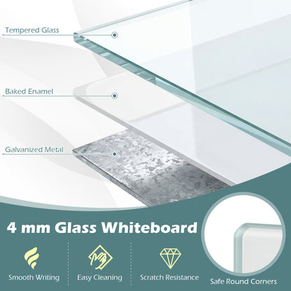 36 x 24 Inches Glass Whiteboard with Eraser and Removable Tray Home Office at Gallery Canada