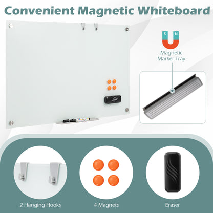 36 x 24 Inches Glass Whiteboard with Eraser and Removable Tray Home Office at Gallery Canada