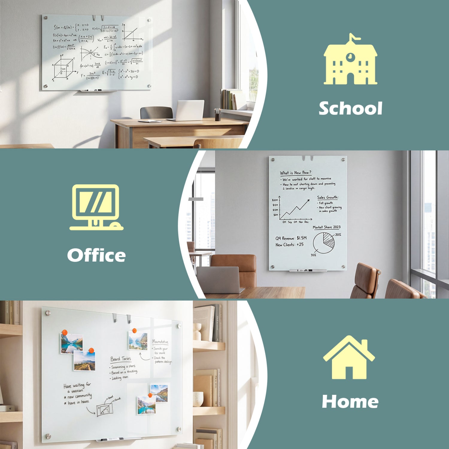 36 x 24 Inches Glass Whiteboard with Eraser and Removable Tray Home Office at Gallery Canada