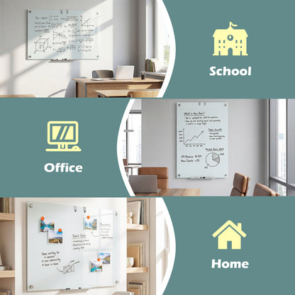 36 x 24 Inches Glass Whiteboard with Eraser and Removable Tray Home Office at Gallery Canada