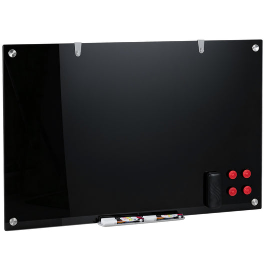 36” x 24” Magnetic Glass Board Frameless, Black Home Office Black at Gallery Canada