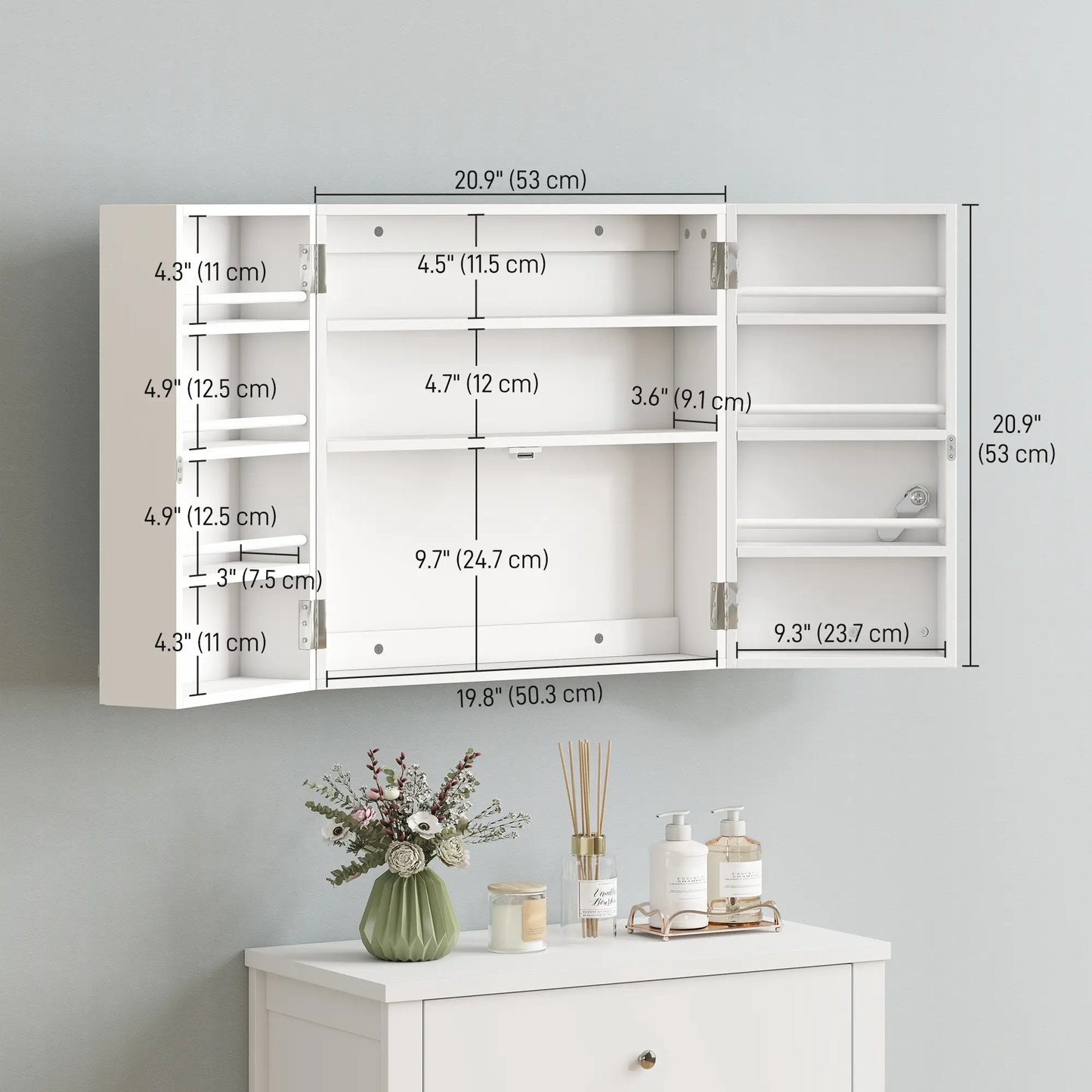 Wall Mount Medicine Cabinet, 4 Tier Shelves, Lockable, White Mirror Medicine Cabinets at Gallery Canada