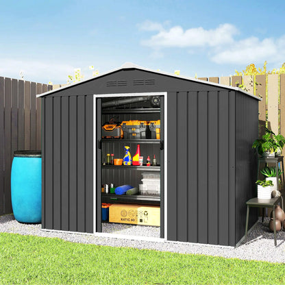 Abri de jardin en métal 8 x 6 pieds, gris foncé