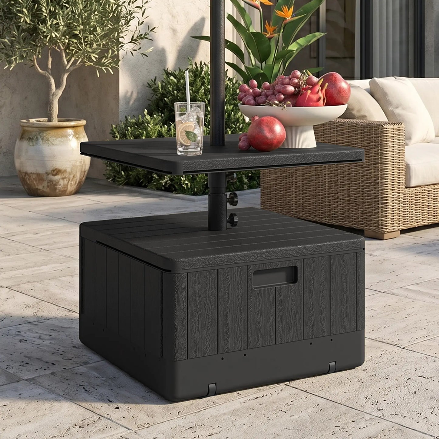 Heavy Duty Umbrella Base with Wheels, Table Tray, 176lbs, Black Umbrella Bases at Gallery Canada