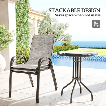 3 Piece Bistro Set, Stackable Mesh Chairs, Glass Table, Grey Bistro Sets at Gallery Canada