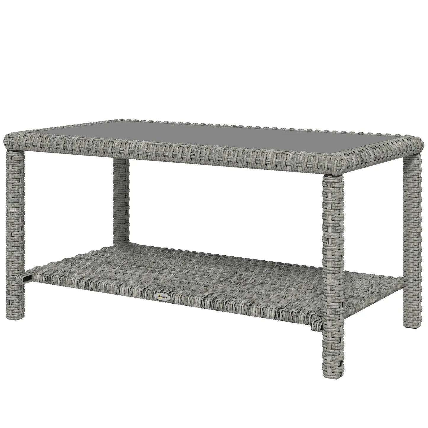 35" Outdoor Wicker Coffee Table, Glass Top, Storage Shelf, Dark Grey Coffee Tables Dark Grey at Gallery Canada