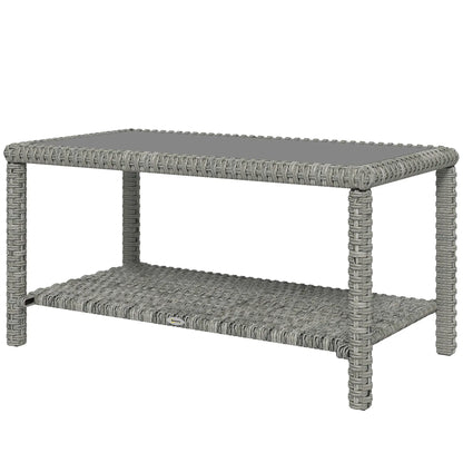 35" Outdoor Wicker Coffee Table, Glass Top, Storage Shelf, Dark Grey Coffee Tables Dark Grey at Gallery Canada