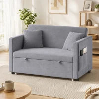 52" Velvet Sofa Bed, Pull Out Sleeper, USB Ports, Dark Grey