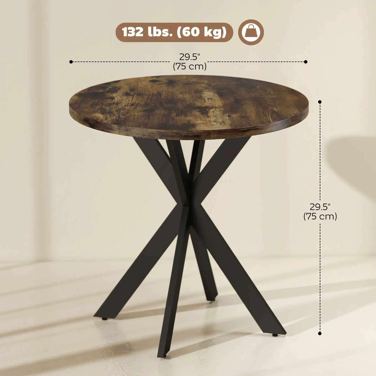29" Round Dining Table, Steel Legs, Rustic Brown Dining Tables at Gallery Canada