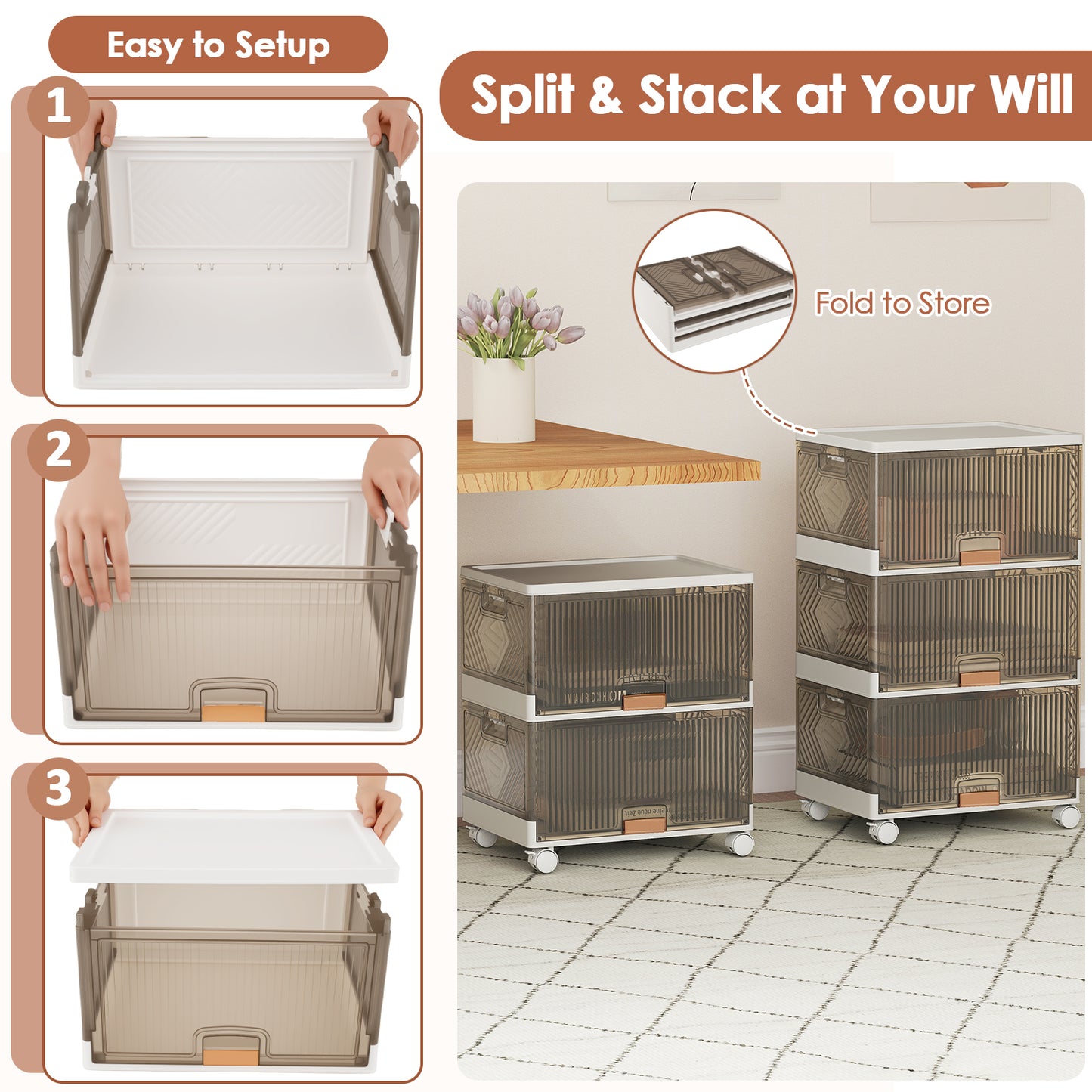 3/4/5/6-Cube Stackable Storage Bins with Detachable Wheels-3 Cube, White Shoe Racks & Storage Benches at Gallery Canada