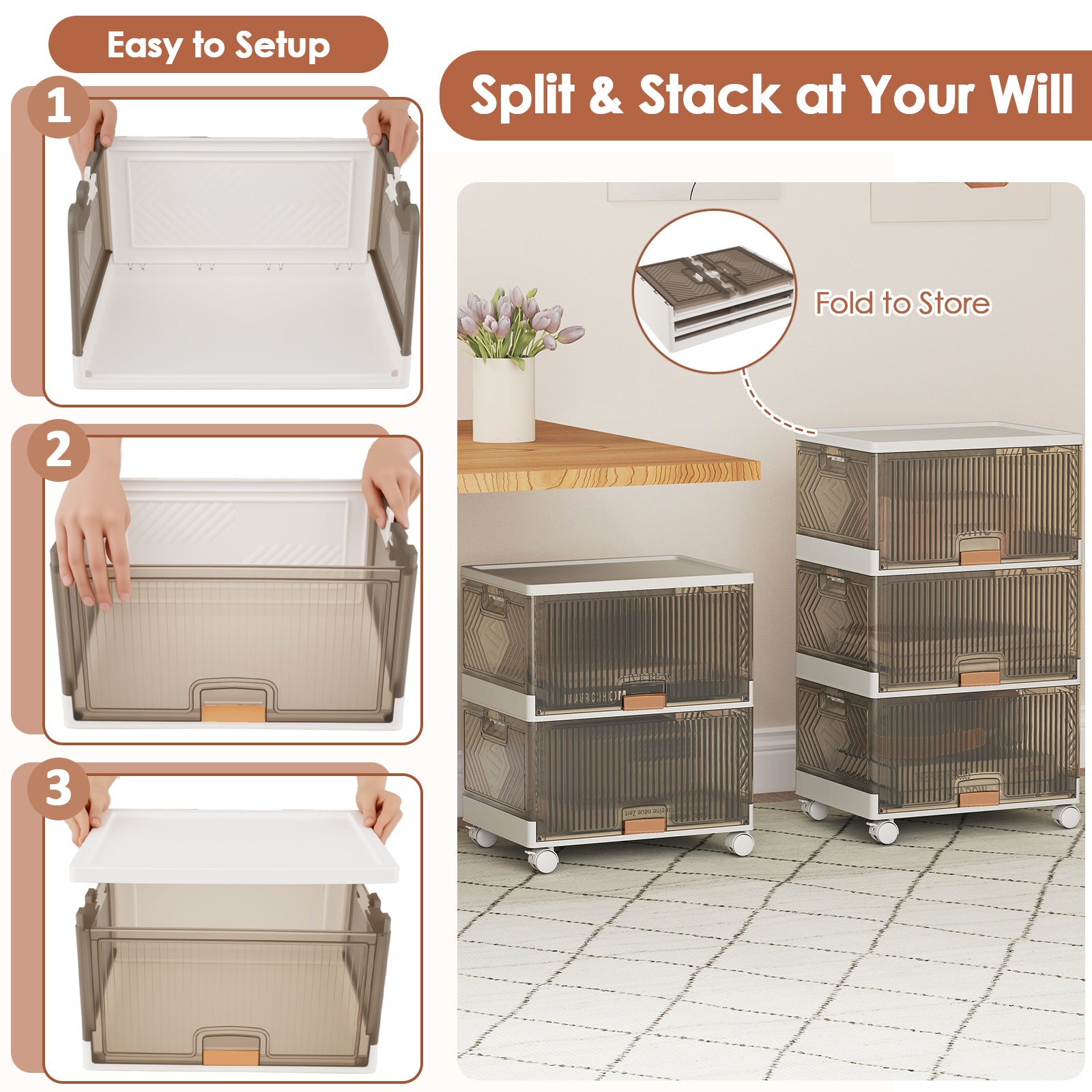 3/4/5/6-Cube Stackable Storage Bins with Detachable Wheels-3 Cube, White Shoe Racks & Storage Benches at Gallery Canada