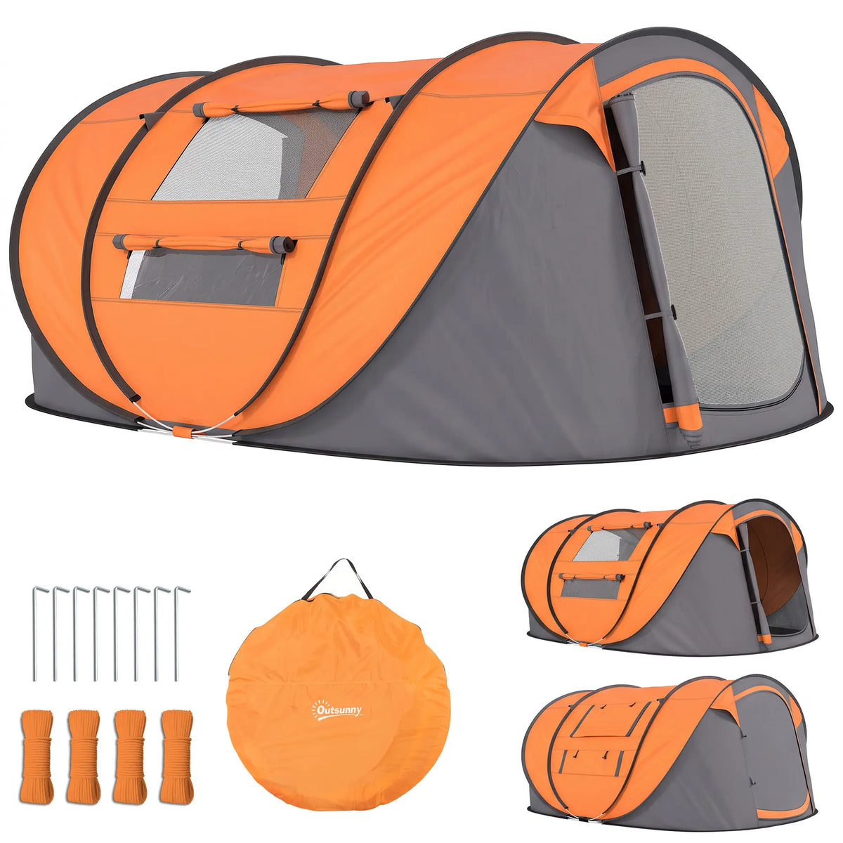 4 Person Pop Up Tent, Automatic Setup, Orange Camping Tents Orange, Grey at Gallery Canada