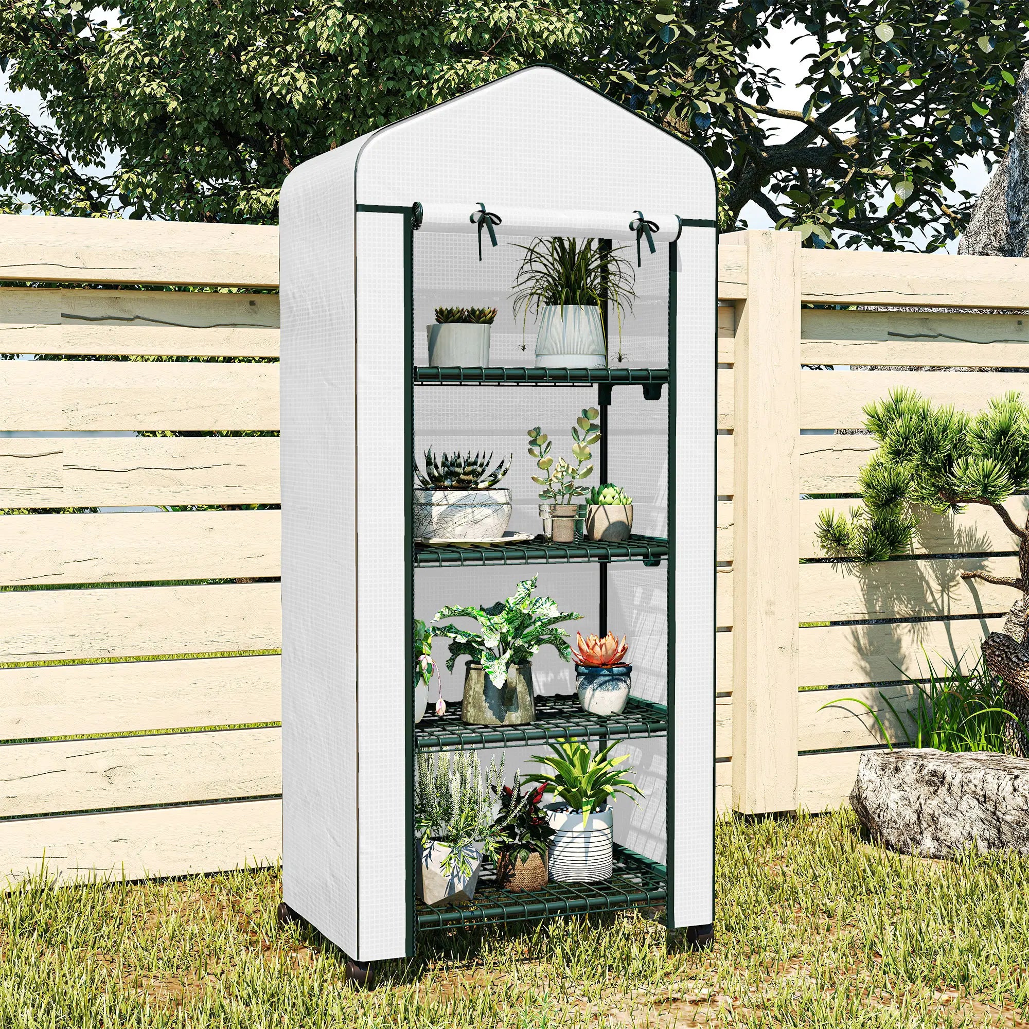 Portable Greenhouse, 4 Tier Shelves, PE Cover, White Greenhouses at Gallery Canada
