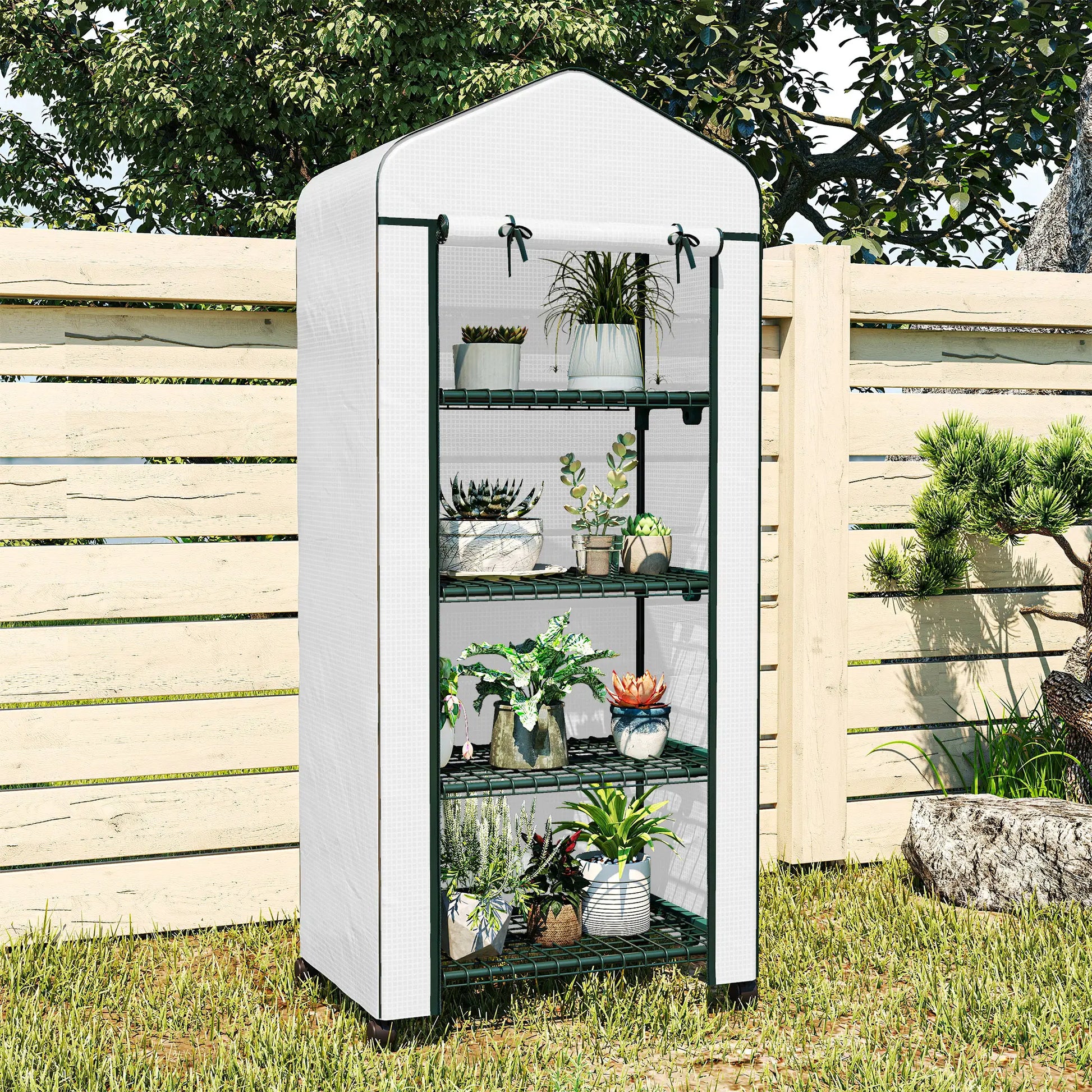 Portable Greenhouse, 4 Tier Shelves, PE Cover, White Greenhouses at Gallery Canada