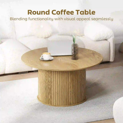 31.5 Inch Round Coffee Table, Nordic Style, Oak Coffee Tables at Gallery Canada