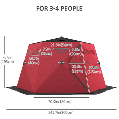 4 Person Insulated Ice Fishing Shelter, Pop-Up Tent with Carry Bag, Red Ice Fishing Tents at Gallery Canada