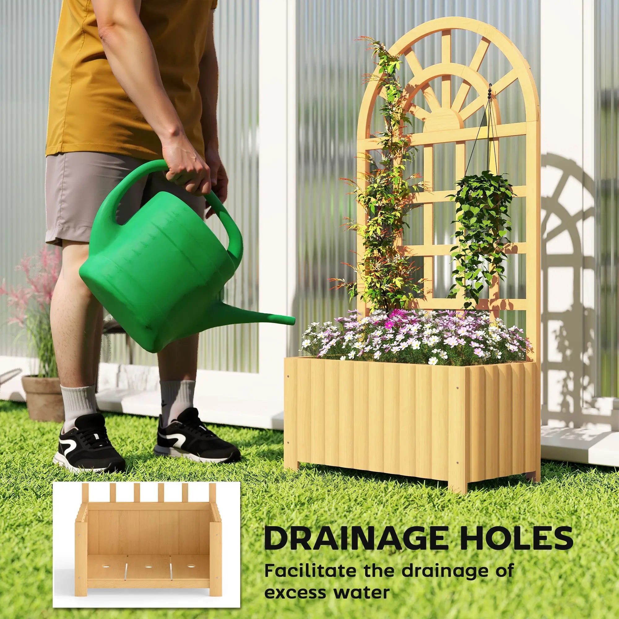 Wooden Raised Garden Bed With Lattice Trellis, Outdoor Elevated Planter Box Wooden Planter Boxes at Gallery Canada