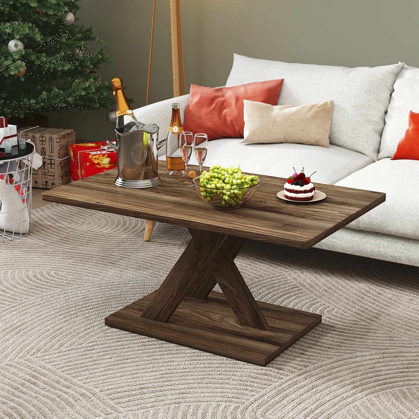 37.5 Inch Rectangular Coffee Table with Stable Base and Rubber Wood Connection for Living Room, Brown Coffee Tables at Gallery Canada