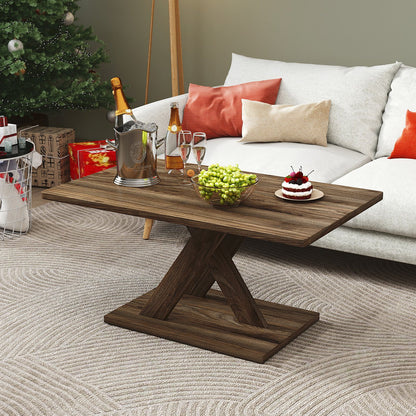 37.5 Inch Rectangular Coffee Table with Stable Base and Rubber Wood Connection for Living Room, Brown Coffee Tables at Gallery Canada