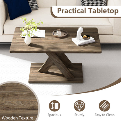 37.5 Inch Rectangular Coffee Table with Stable Base and Rubber Wood Connection for Living Room, Brown Coffee Tables at Gallery Canada