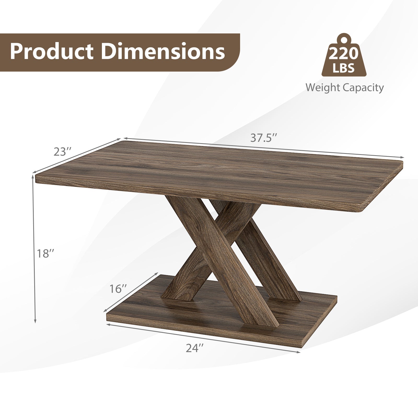 37.5 Inch Rectangular Coffee Table, Stable Base, Rubber Wood Connection, Brown Coffee Tables at Gallery Canada