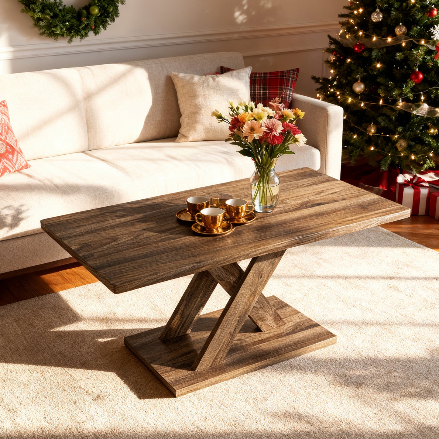 37.5 Inch Rectangular Coffee Table, Stable Base, Rubber Wood Connection, Brown Coffee Tables at Gallery Canada