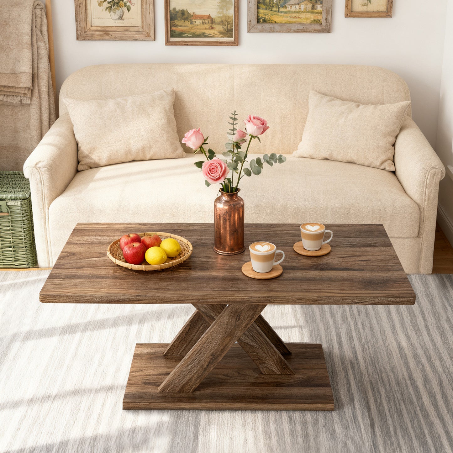 37.5 Inch Rectangular Coffee Table, Stable Base, Rubber Wood Connection, Brown Coffee Tables at Gallery Canada