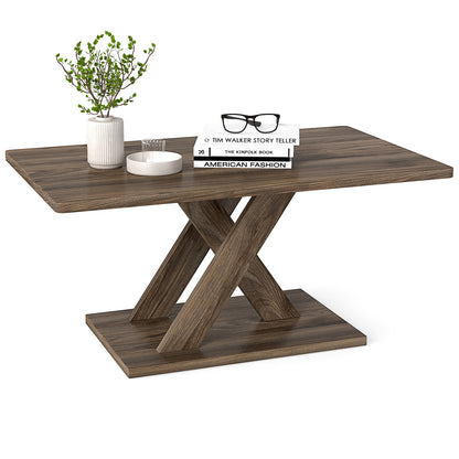 37.5 Inch Rectangular Coffee Table, Stable Base, Rubber Wood Connection, Brown Coffee Tables Brown at Gallery Canada