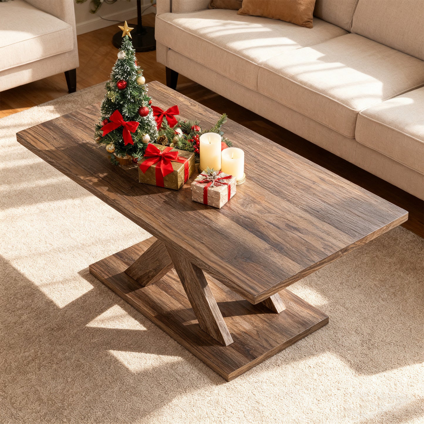 37.5 Inch Rectangular Coffee Table, Stable Base, Rubber Wood Connection, Brown Coffee Tables at Gallery Canada