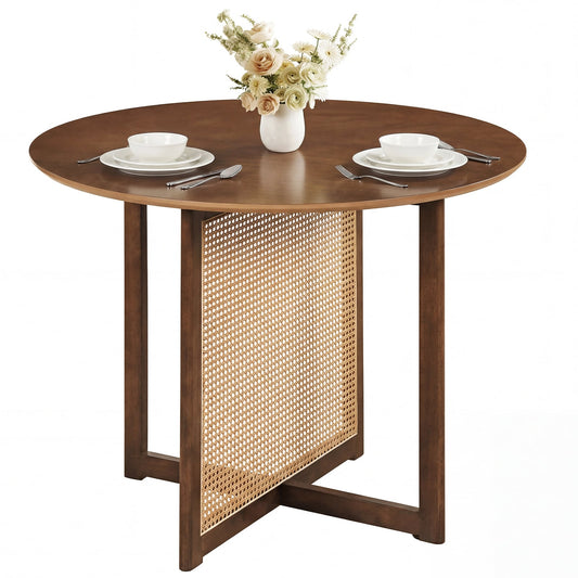 37.5 Inch Round Dining Table, Cross Pedestal Base, Walnut Dining Tables Walnut at Gallery Canada