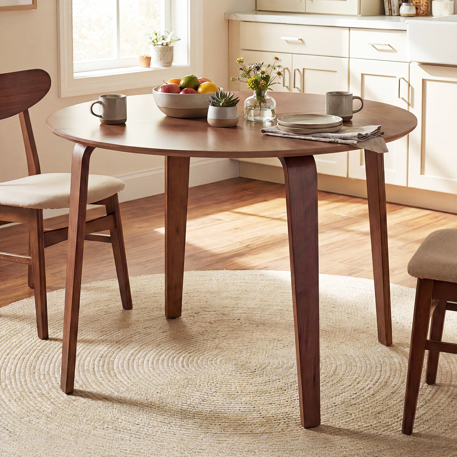 37.5" Round Dining Table, Rubber Wood Legs, Walnut