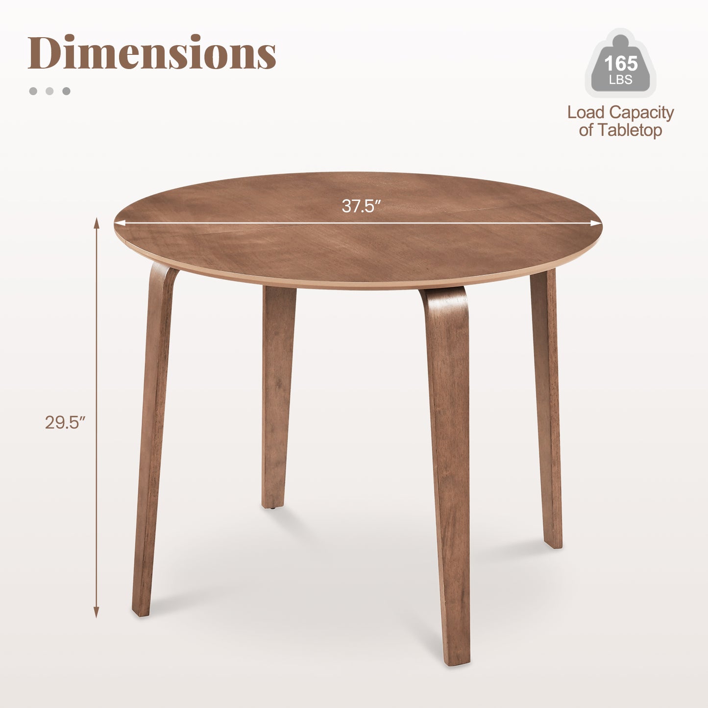 37.5" Round Dining Table, Rubber Wood Legs, Walnut Dining Tables at Gallery Canada