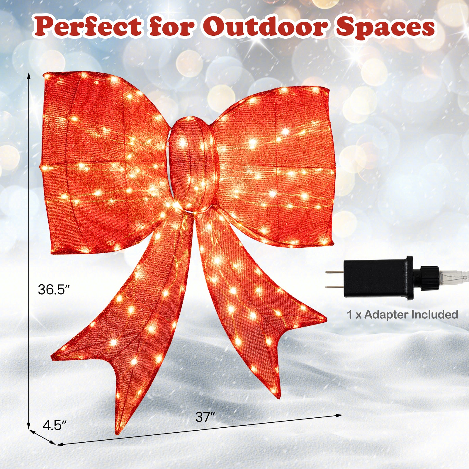 37 Inch Christmas Bow Decoration, Warm White LED Lights, Red Christmas Decor & Accessories at Gallery Canada