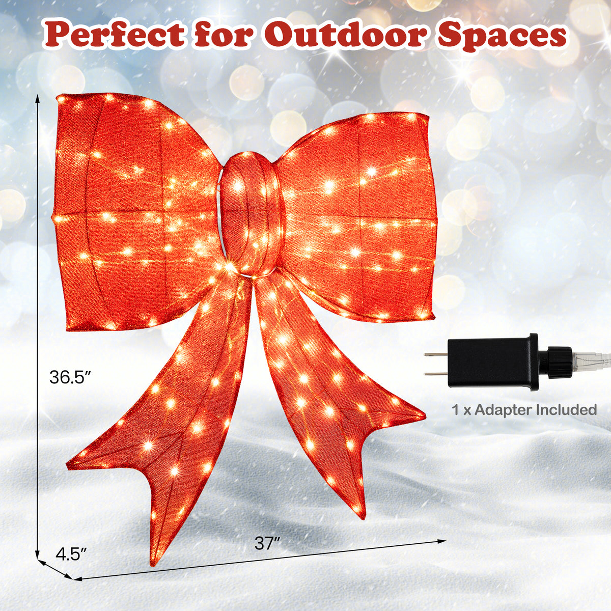 37 Inch Christmas Bow Decoration, Warm White LED Lights, Red Christmas Decor & Accessories at Gallery Canada