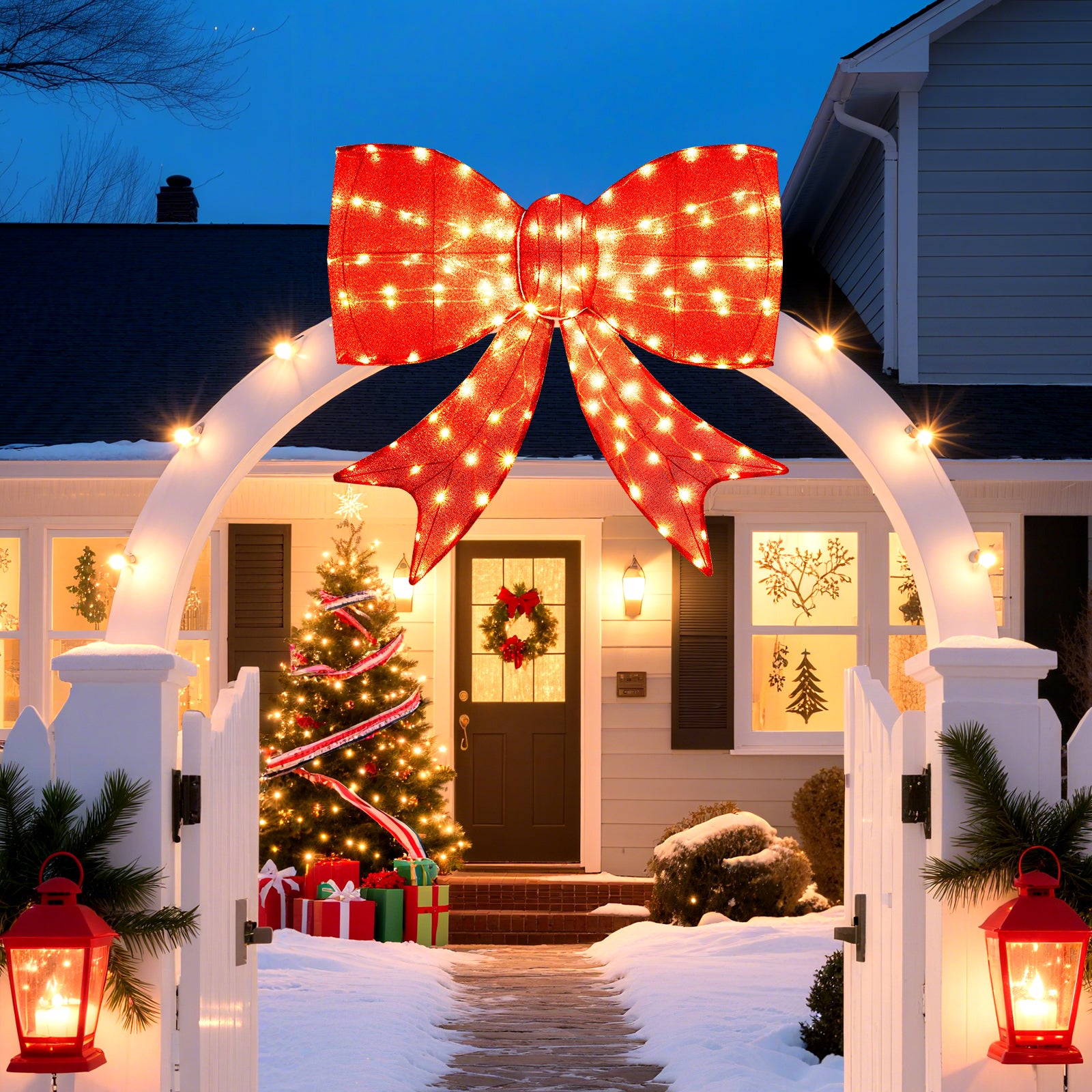 37 Inch Christmas Bow Decoration, Warm White LED Lights, Red Christmas Decor & Accessories at Gallery Canada
