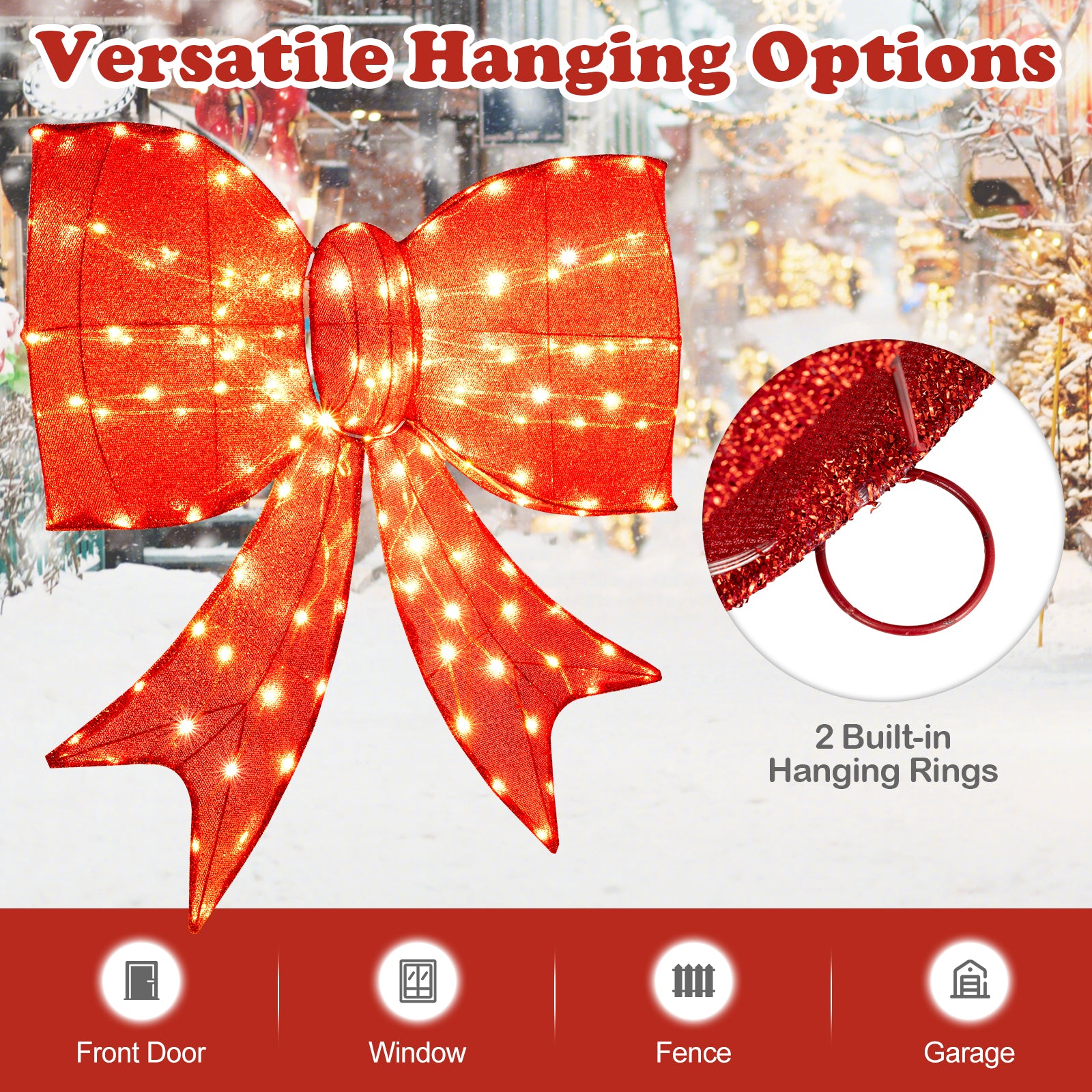 37 Inch Christmas Bow Decoration, Warm White LED Lights, Red Christmas Decor & Accessories at Gallery Canada