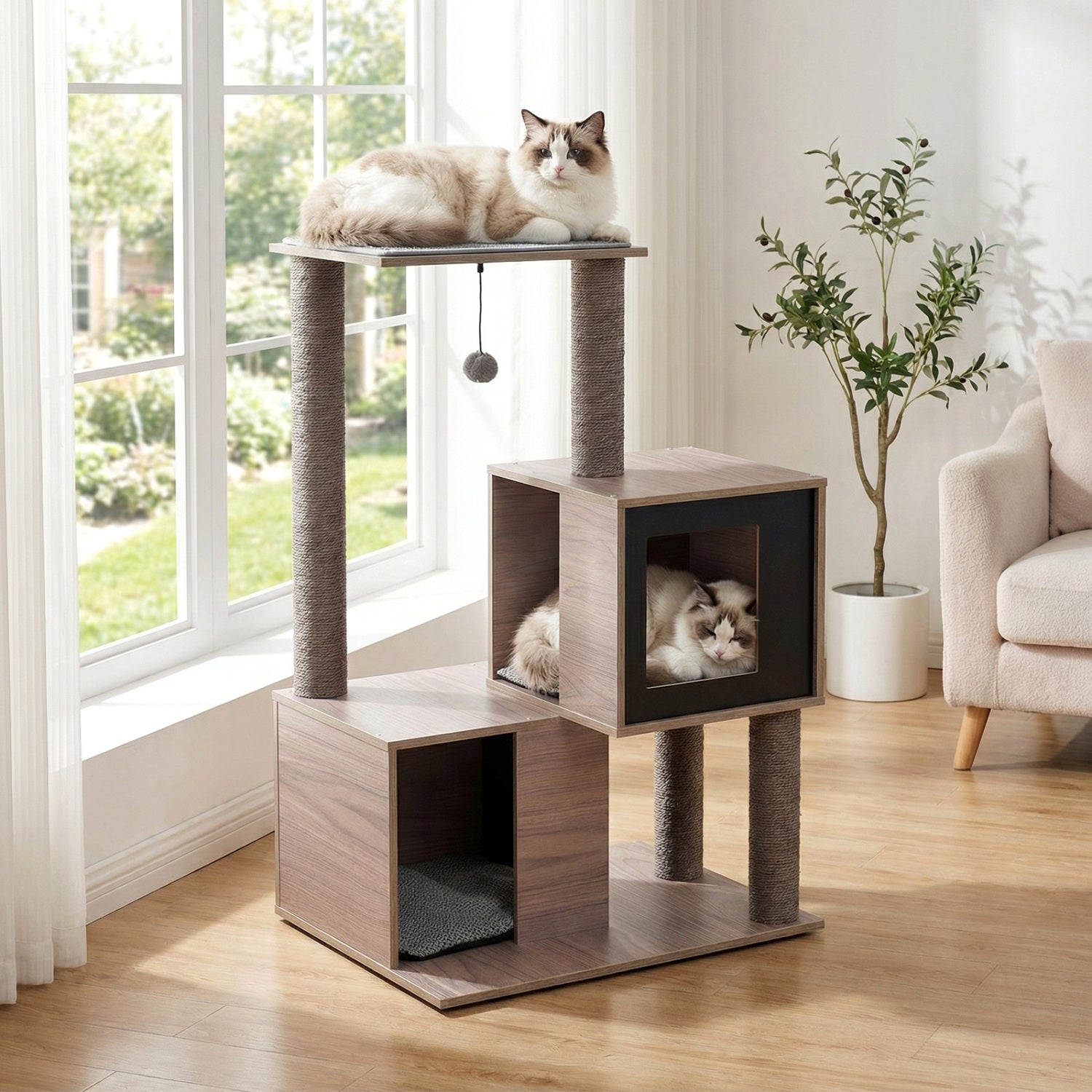 37 Inch Multi-Level Cat Tower, Gray Cat Trees Condos & Scratchers at Gallery Canada