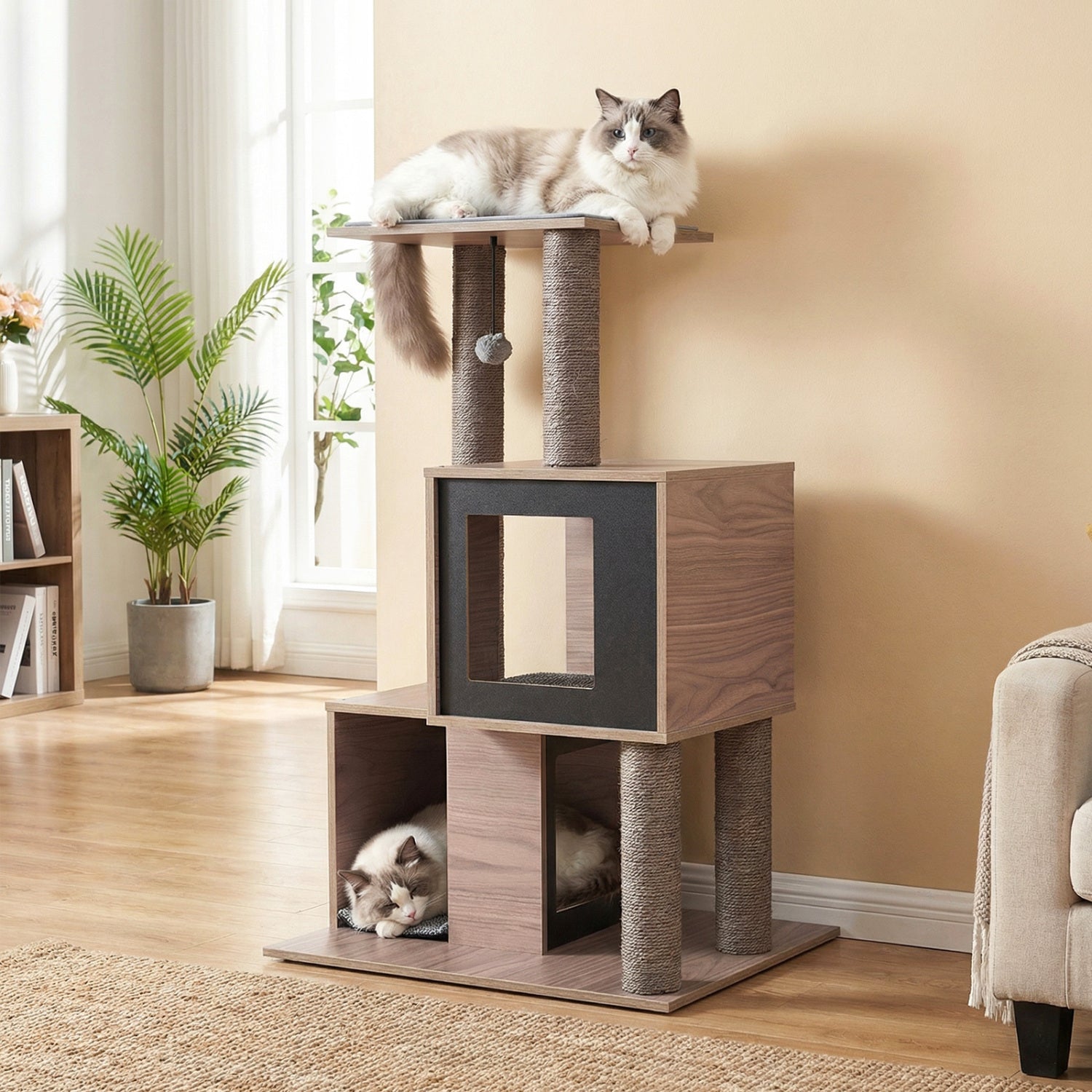 37 Inch Multi-Level Cat Tower, Gray Cat Trees Condos & Scratchers at Gallery Canada