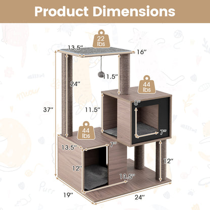 37 Inch Multi-Level Cat Tower, Gray Cat Trees Condos & Scratchers at Gallery Canada