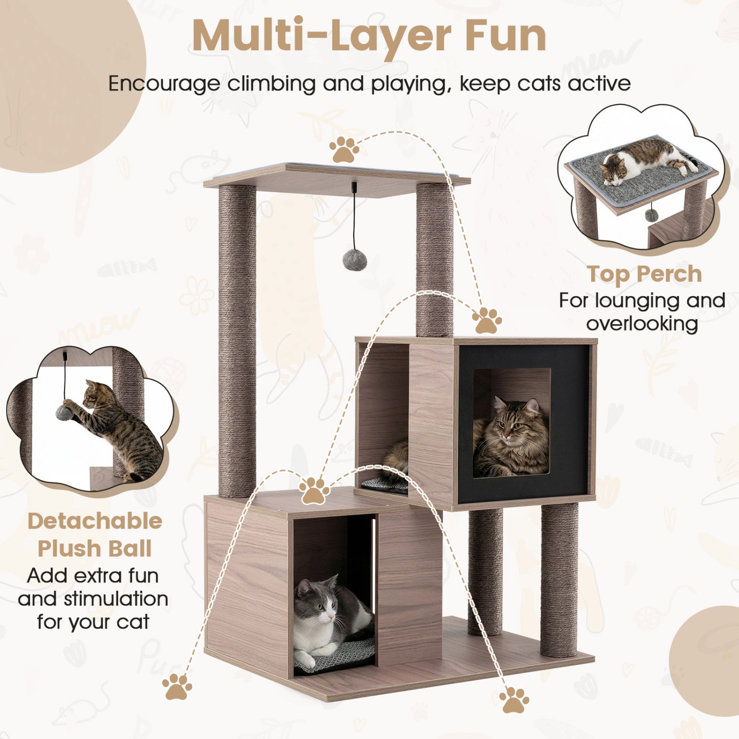 37 Inch Multi-Level Cat Tower, Gray Cat Trees Condos & Scratchers at Gallery Canada